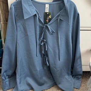 Chic Blue Tie-Front Blouse